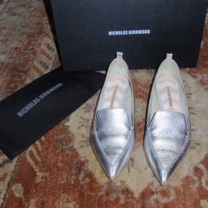 Nicholas Kirkwood Beya Style Silver Flat Loafer Shoes Size 37.5